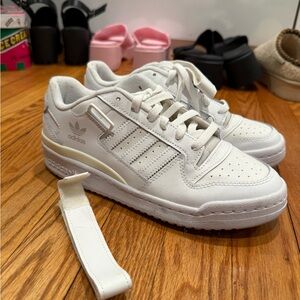 adidas White Leather Low-Top Sneakers with Strap